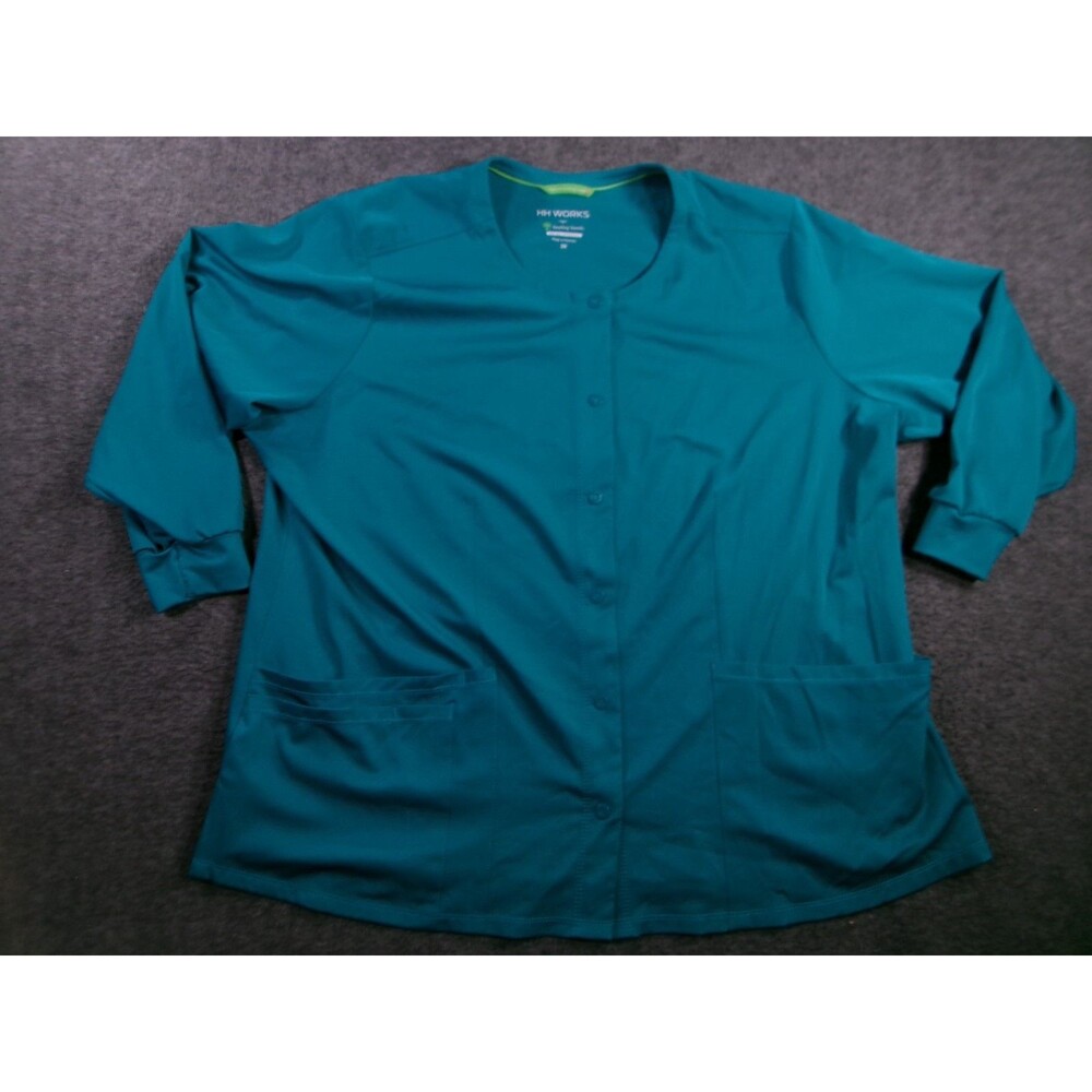 Healing Hands HH Works Scrub Top 3X Green Button Long Sleeve Nursing